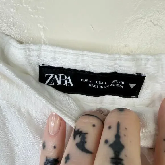 Zara NWOT White Cotton Linen Ultra High Pleated Wide Leg Trouser Pants Large - Picture 6 of 8